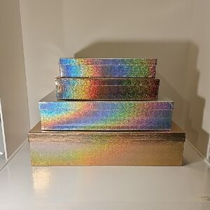 Set of 4 Silver & Gold Holographic Storage / Gift Boxes